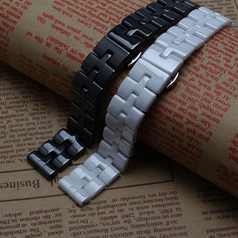 Top Grade Thinner Ceramic watchband bracelet 16mm white black watch band watch strap Butterfly Buckle wristband