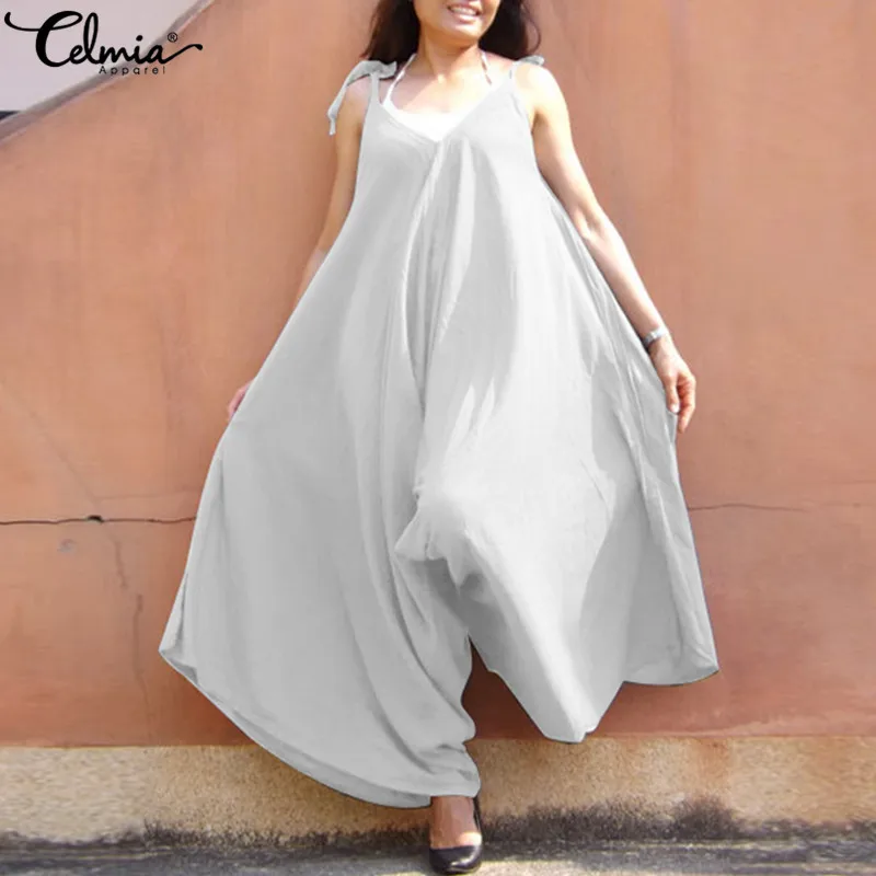 Summer Pants Wide Leg Overalls Oversized Women Jumpsuit 2018 Celmia Strappy V-Neck Casual Pantalon Playsuits Rompers Trousers Jumpsuits and Playsuits