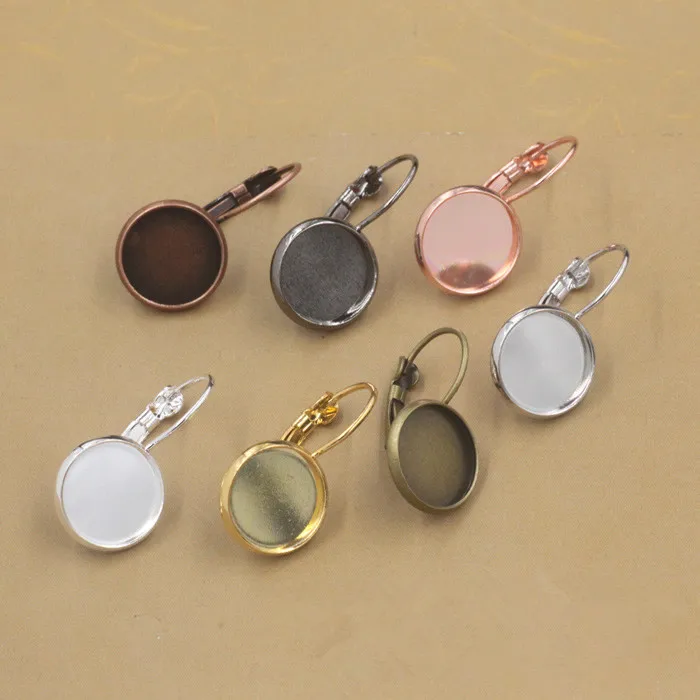 

BASEHOME 20pcs/lot Gold/Silver Plated Round Blank Earring Settings Cabochon Base Fit 12 mm Cabochon Cameo DIY Ear Jewelry Making