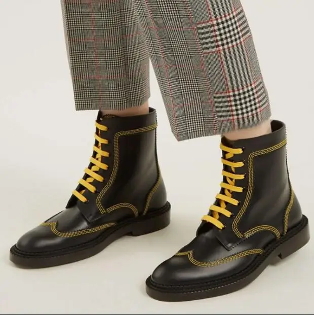 

Hot Autumn Winter Shoes Woman Genuine Leather Lace Up Ankle Boots Low Heels Knight Boots Design Woman Booties Zapatos Mujer
