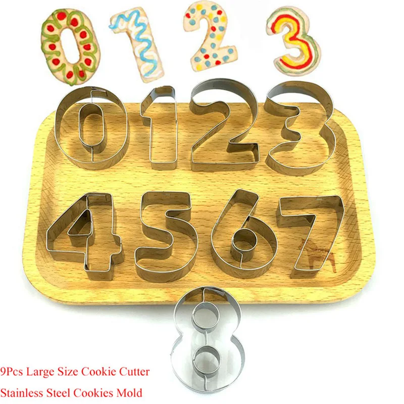 

newest Cookie Cutter 9Pcs 3D Number Shaped Premium Stainless Steel Cookies Mold Fondant Biscuit Cutter Cake Decorating Tools