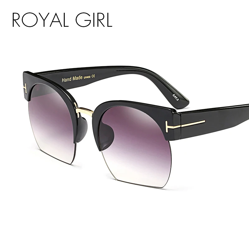 

ROYAL GIRL New Square Brand Design Women Rimless Sunglasses Ladies Pink Blue Transparent Gradient Lens Unisex Glasses SS162