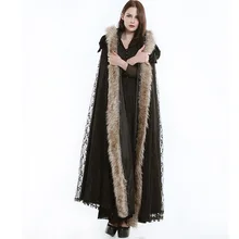 2016 Winter Steampunk European And American Style Gothic Palace Lace Long Cloak Female Coats Outwear Black Color Flocking Plush