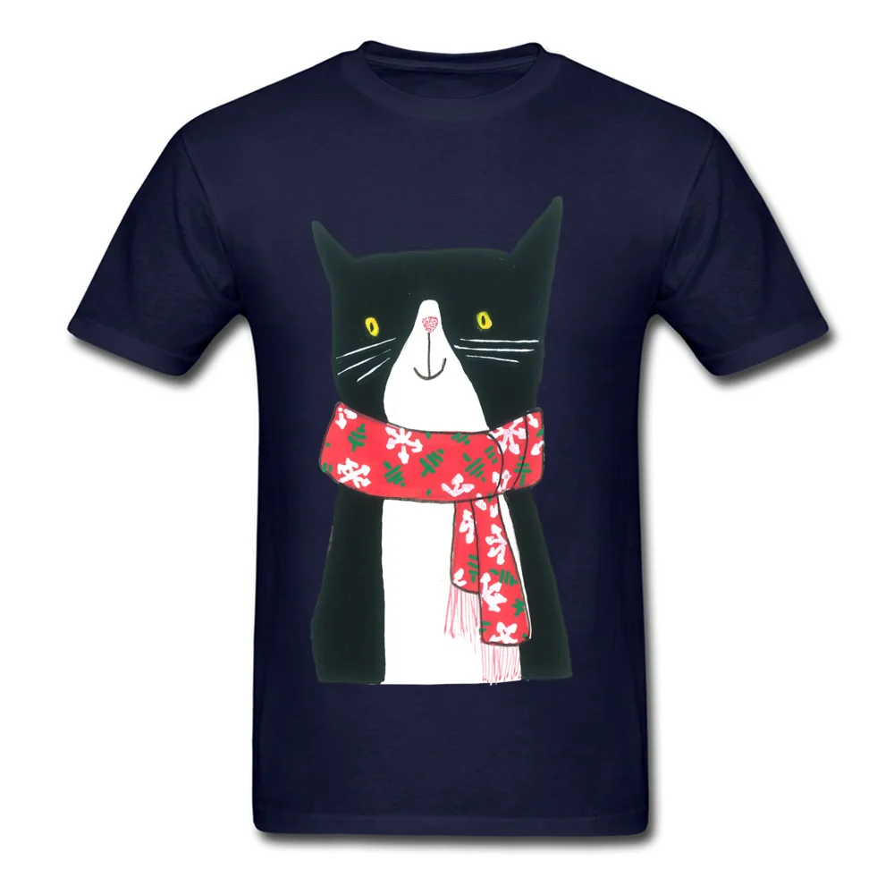 Cat With A Scarf All Cotton Tops Shirt for Men Leisure Top T-shirts Custom Discount O-Neck T-shirts Short Sleeve Cat With A Scarf navy