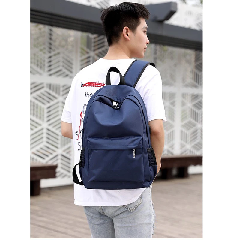 

New Male Backpack Pure Color Shoulder Bag Men Backpack Usb Interface Charging Backpack Bag 2019