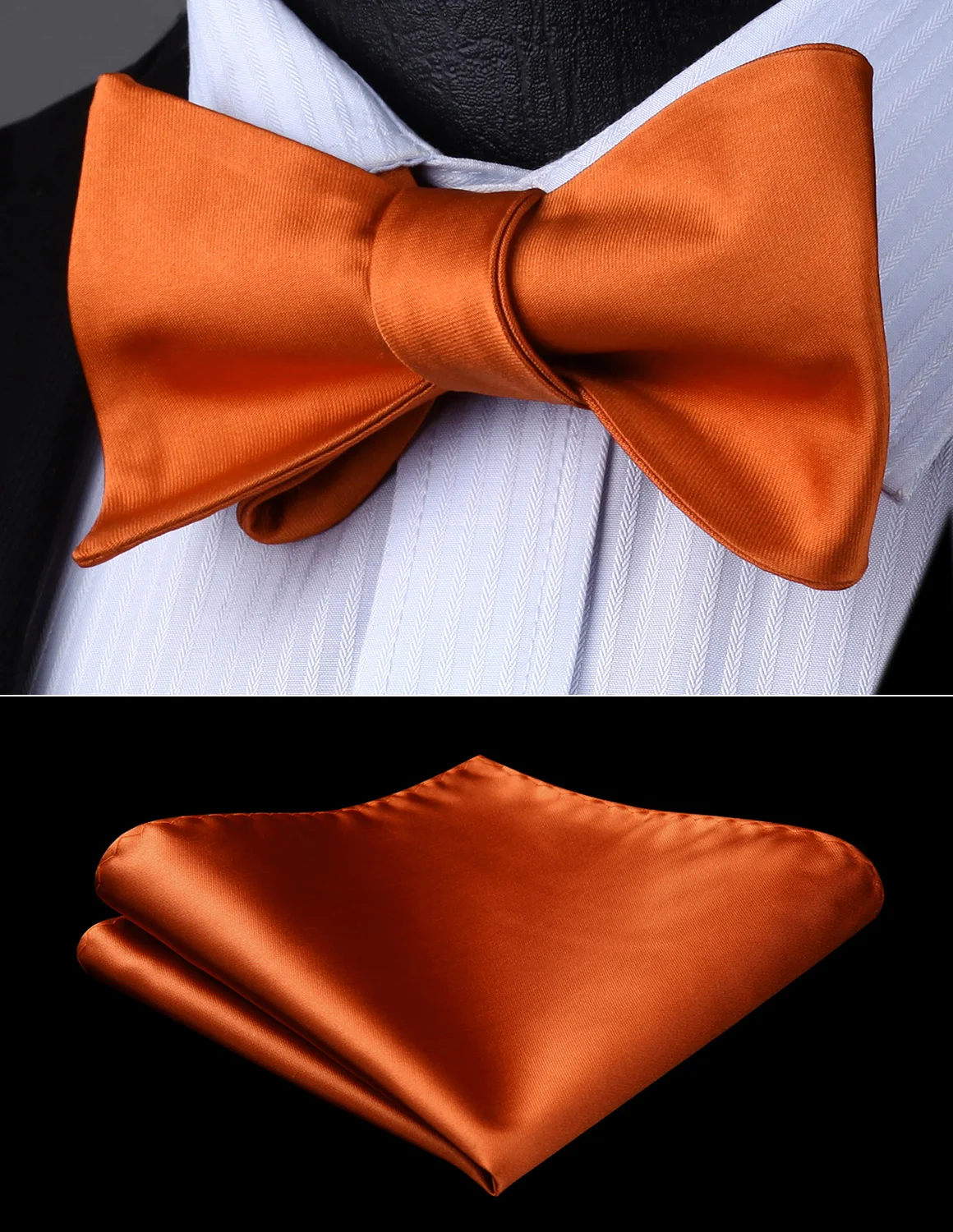 Bow Tie handkerchief set Men Woven Party Wedding Orange Solid Self Bow