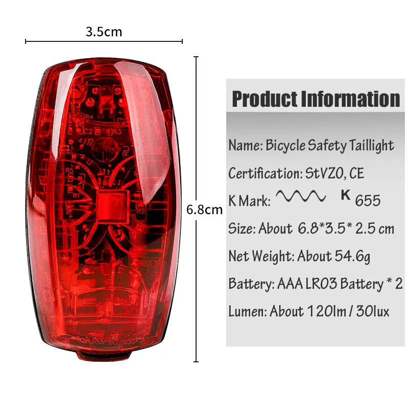 Flash Deal WEST BIKING 120lm Bicycle Safety Light STVZO Approved Bike Seatpost Light Back Lamp Battery Cycling Night Warning Taillight 0