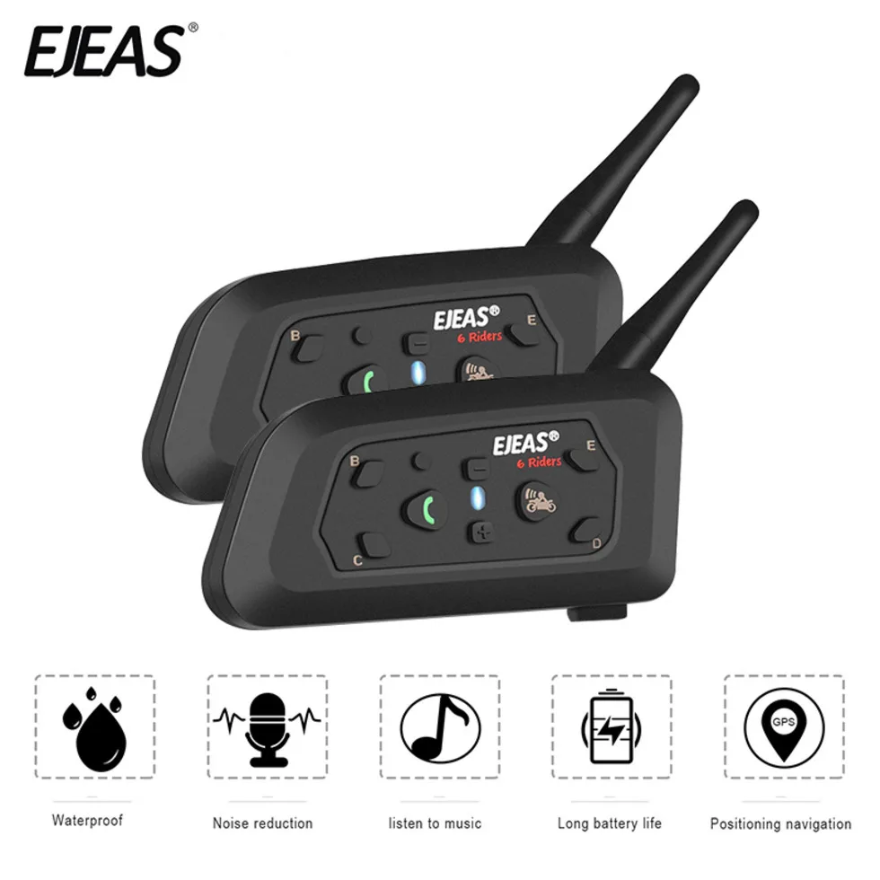 

2pcs EJEAS V6 Motorcycle Intercom Bluetooth Helmet Headset Speaker Moto Accessories 1.2km IP65 Music 2-Way Communicator