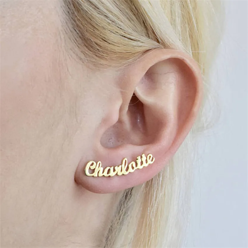 

Rose Gold Silver Personalized Custom Name Stud Earrings For Women Customize Initial Cursive Nameplate Earring Best Friend Gift