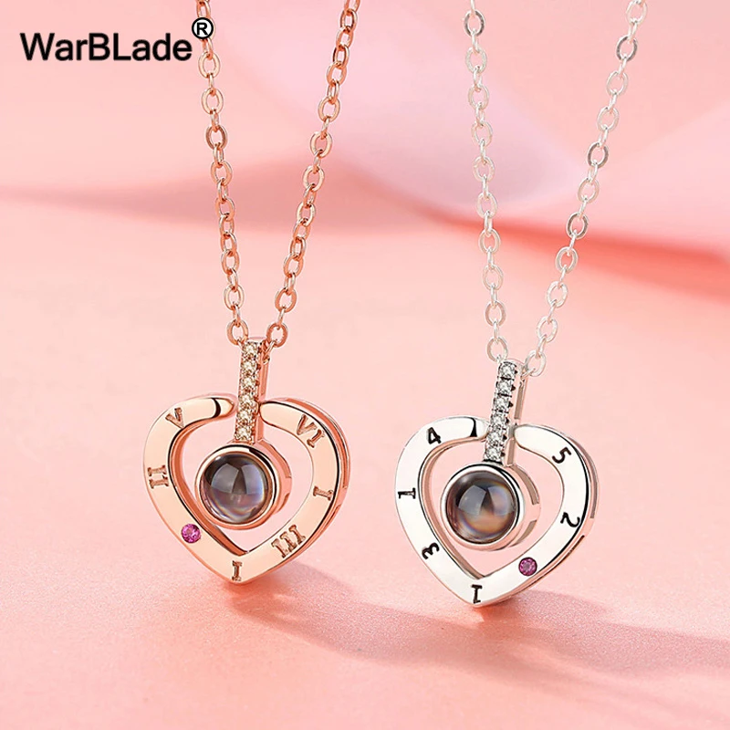 

WarBLade Hot 100 Language I love You Necklace Gold Silver Romantic Love Memory Projection Pendant Wedding Necklace For Women
