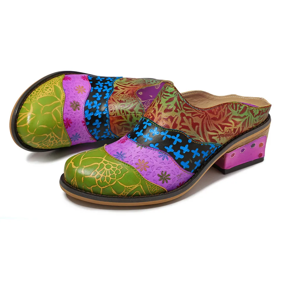 D Knight Women Sandals Handmade Genuine Leather Slides 2019 New Sexy Lady Round Toe Slippers Square Heels Classics Shoes Woman (3)