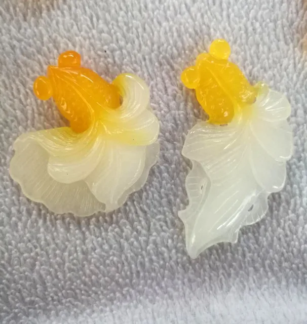 Natural yellow jade carving three dimensional Fish Pendant FREE rope