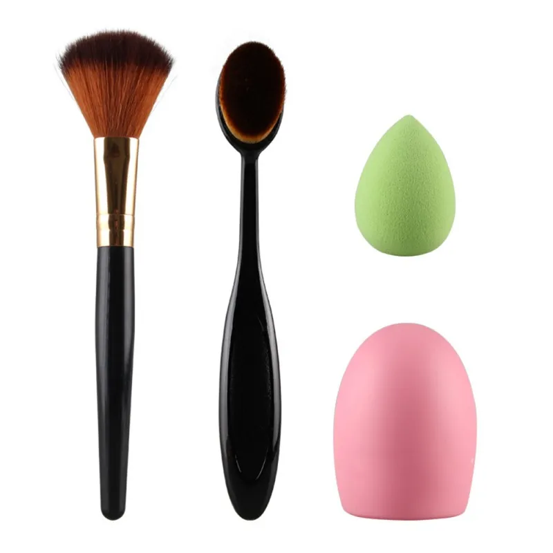 

4PCS Foundation Sets Blush Brush Sponge Puff Oval Makeup Brush Toothbrush Curve  Hot Sale