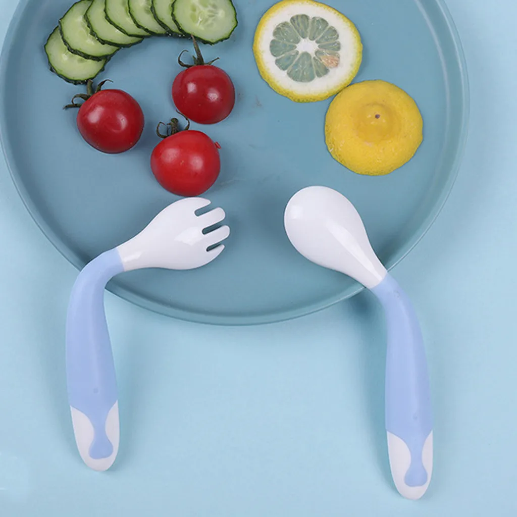 

1 Set Safe PP Flexible Baby Spoon+ Fork Adjustable Handle Children Dishes Learning Kids Tableware Set