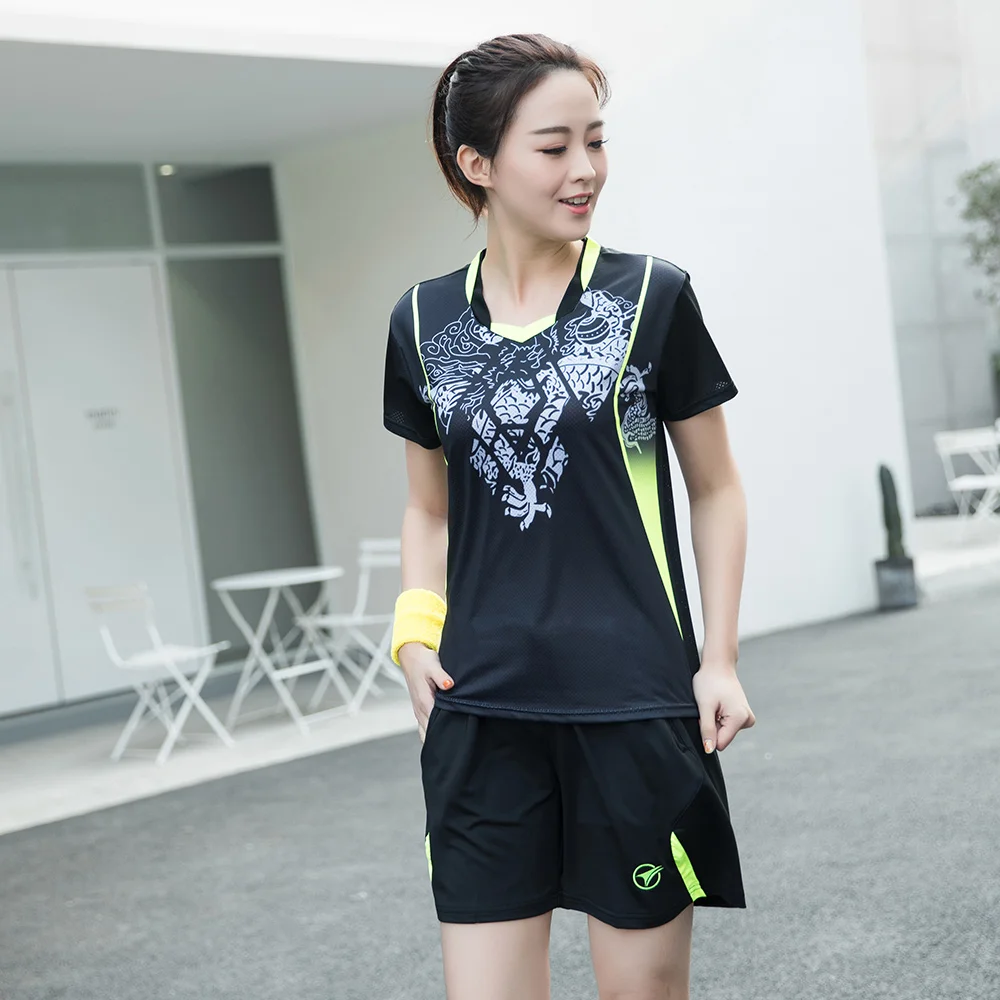 Новая одежда Qucik для сухого настольного тенниса, спортивная одежда для бадминтона для женщин/мужчин, Теннисный костюм, комплекты одежды для бадминтона(юбка) A116 - Цвет: Woman 1 set (Shorts)