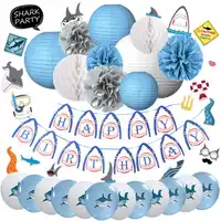 Nicro 46 pcs/set Blue Happy Birthday Shark Theme Decoration Kids Boy Girl Navy Blue Decor Party Home New Decoration DIY #Set95