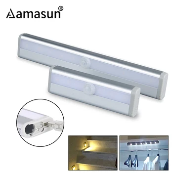 

Motion Sensor Night Light Potable Aluminum Alloy 6/10 LEDs Battery Powered Wireless Under Cabinet Light Wall Lamp Emergency