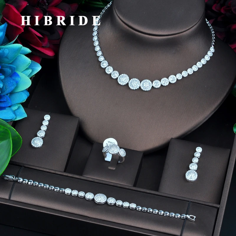 

HIBRIDE New Round Micro CZ Pave Fashion Jewelry Sets For Women Necklace Earring Jewelry Accessories Party Gifts N-742