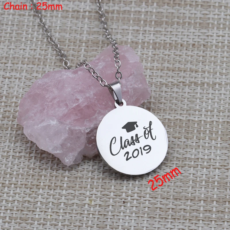 

Round Mirror Style Necklace Engraved Class Of 2019 For Graduate Classmates Accessories Gift Charm Necklaces Holder Tag
