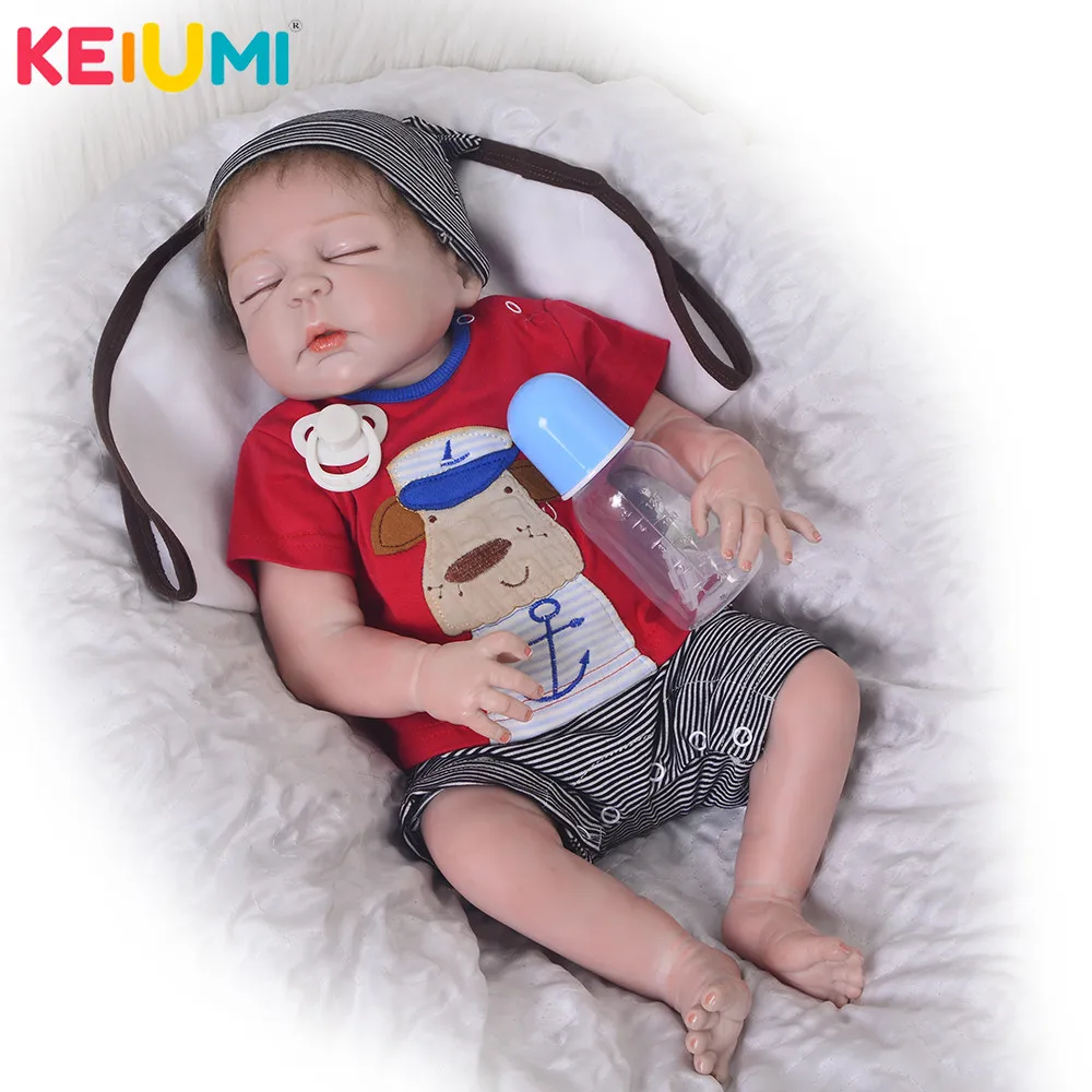 

Cute 23" Sleeping Reborn Baby Doll Full Silicone Vinyl Lifelike Boneca Reborn Boy Playmates Children For Birthday Best Gifts