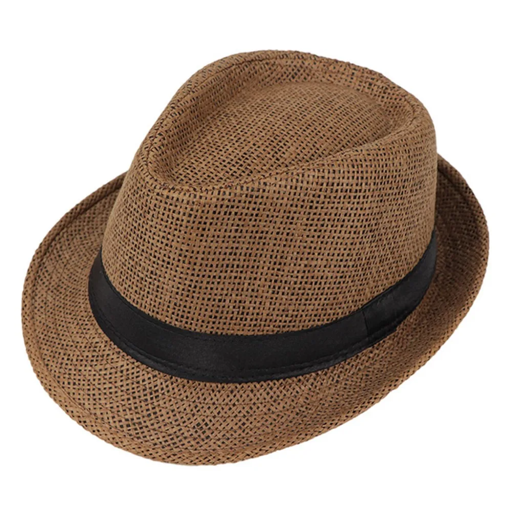 Детская летняя пляжная соломенная шляпа, джаз, Панама, шляпа Федора, Гангстерская Кепка, уличные дышащие шляпы для девочек и мальчиков, Солнцезащитная шляпа
