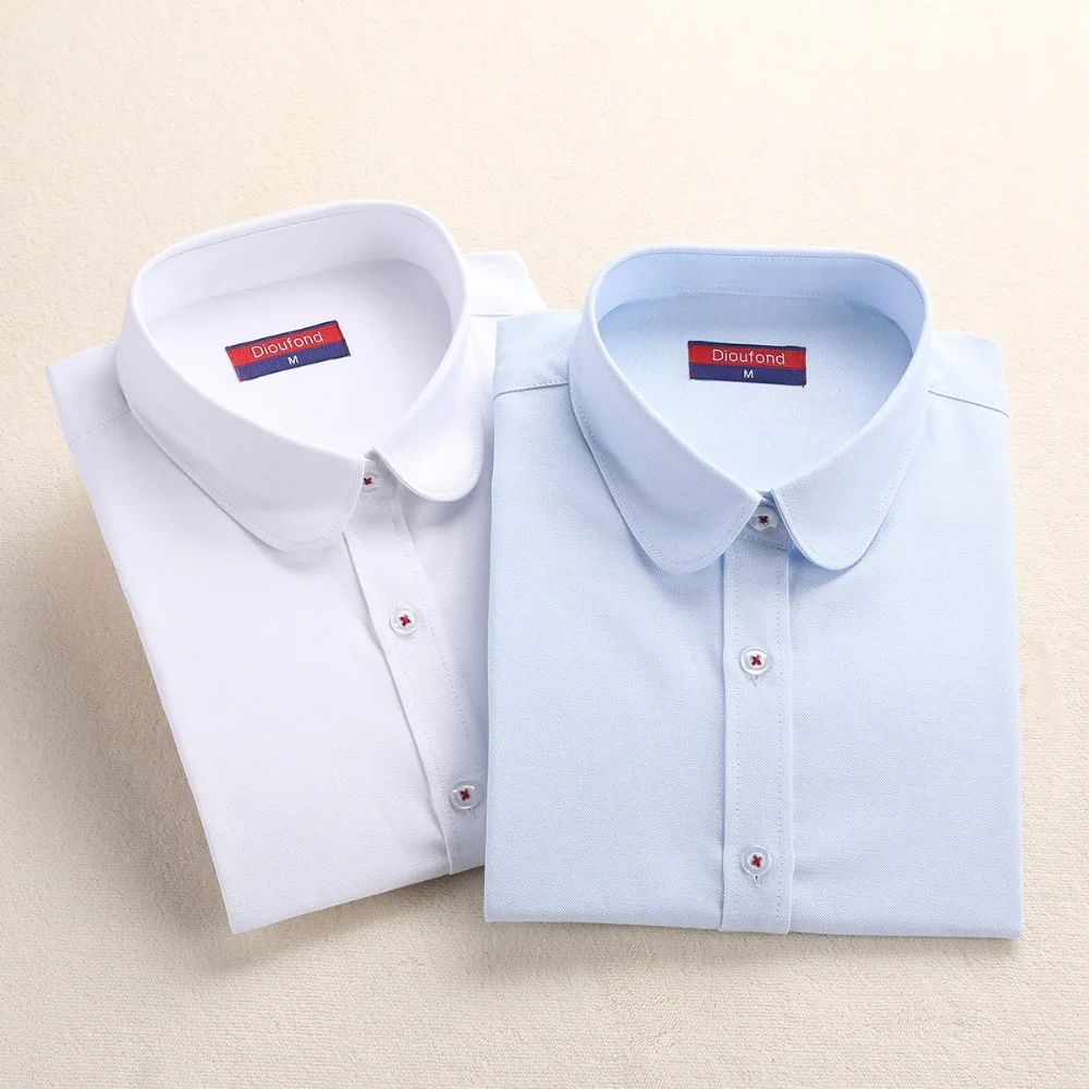 

2017 Dioufond Women Solid Blouse Ladies Cotton Office Tops Long Sleeve Femme Casual Shirt Women White Shirt Plus Size 5XL