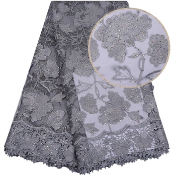 

2018 Gray Color French Lace Latest Lace High Quality 3D Applique Flower Lace Fabric For Bridal Stones Lace Fabric For Dress 1123