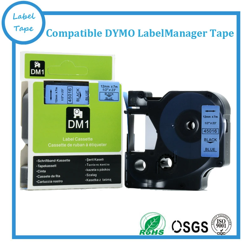 3pk/lot лента DYMO d1 45016 12mm черный на голубом D1 label кассета для dymo labelmanager labeller |