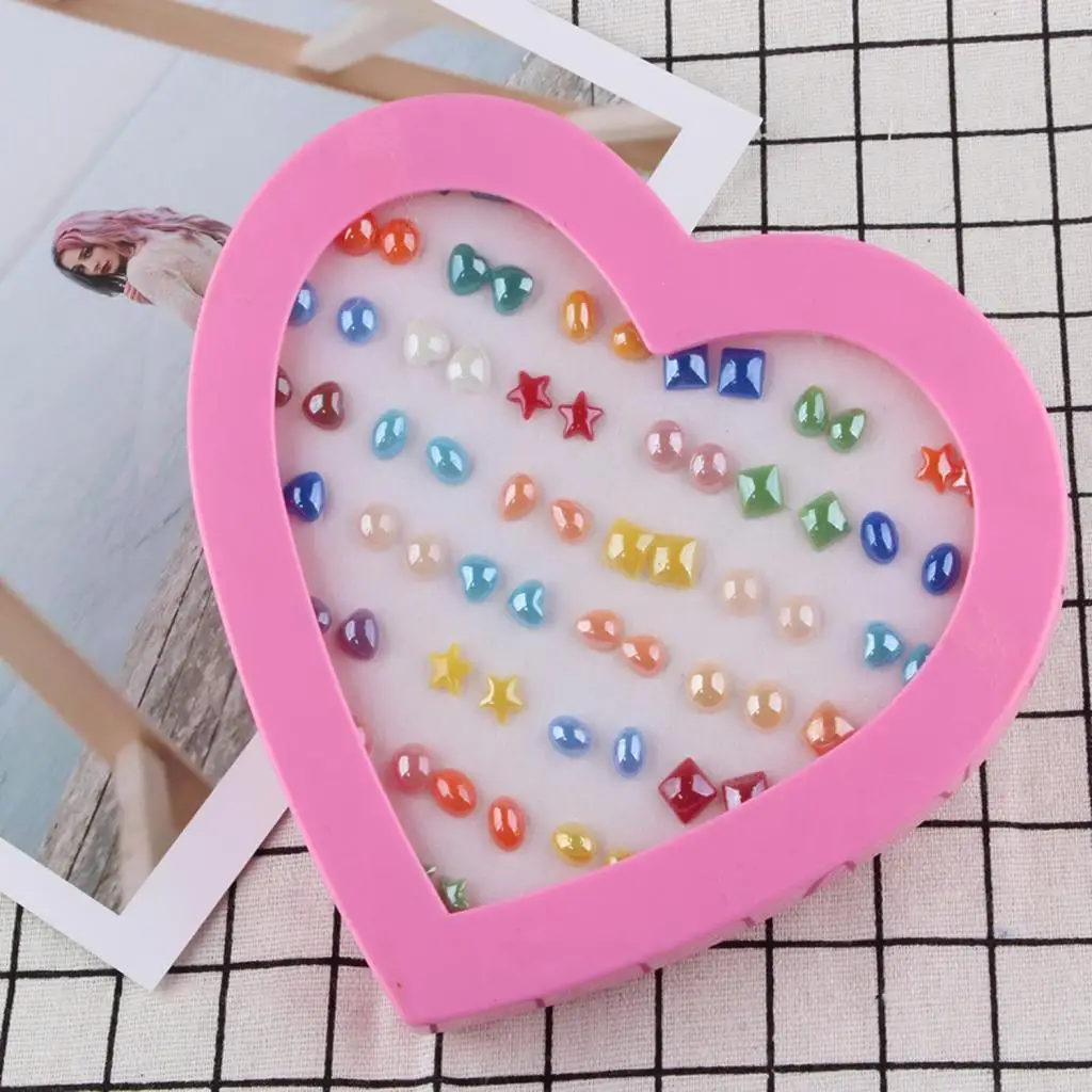 36 Pairs Women Girl Kid Different Colorful Shape Stud Earrings Birthday Valentine Party Gift with Heart Organizer Box