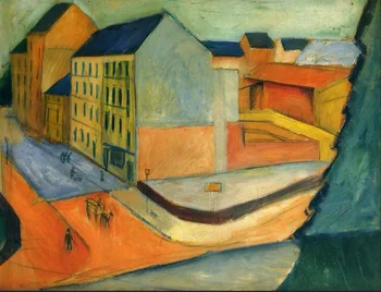 

High quality Oil painting Canvas Reproductions Our street with horse riding, Bonn (1913) By August Macke hand painted