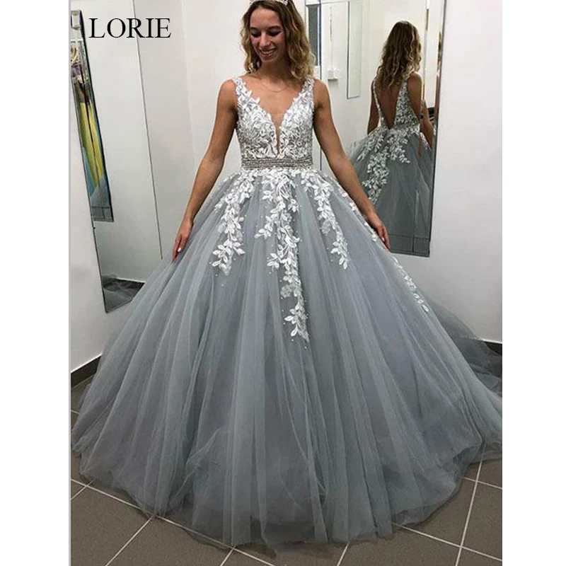 

LORIE A-line Wedding Dress 2019 Lace Appliques with Tulle Bridal Dress V-neck Sleeveless Backless Wedding Party dresses Custom