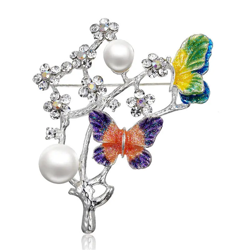 

Crystal Butterfly Imitation Pearls Flower Plant Brooches Branch Brooches Collar Pins Badge Wedding Jewelry For Women