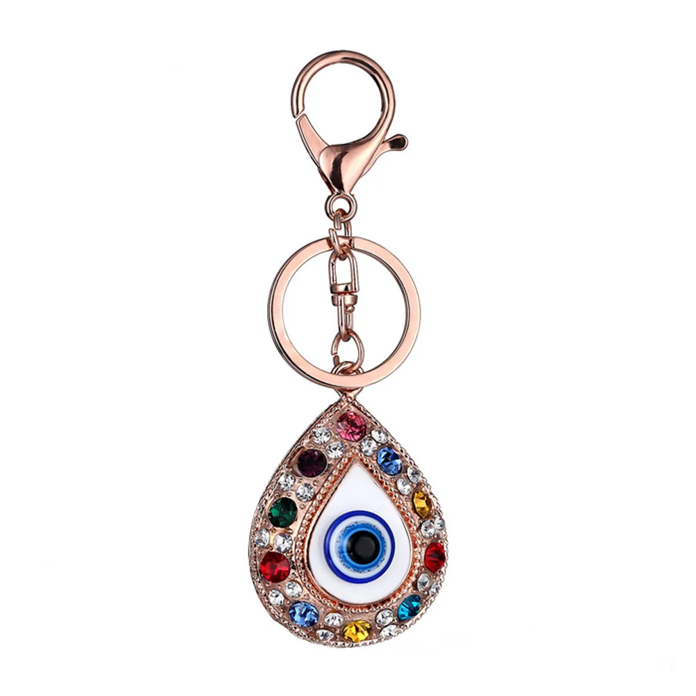 Fashion Crystal Blue Evil Eye Charm Keychain Rhinestone Key Chain Key Ring Bag Pendant Keyrings