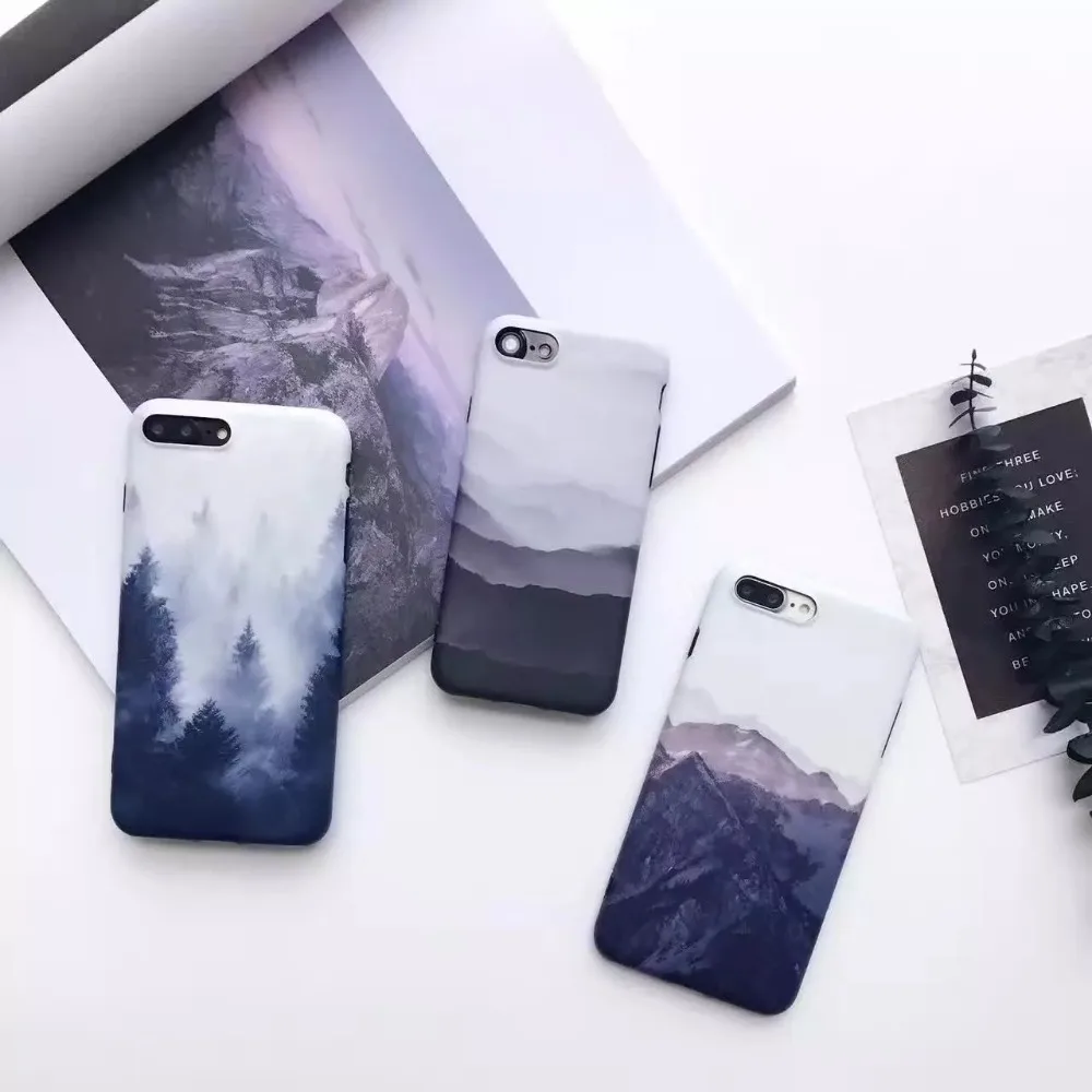 

For iphone 7plus Case Famous Landscape Mountain Peak Maple Leaf Evergreen Soft Silicone Case For iPhone 7 8 8plus X 6 6S 6plus