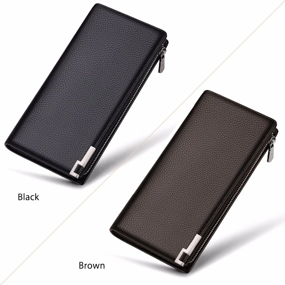 Long Genuine Leather Wallet Men Business Zipper Clutch Wallet Design Card Holder Cowhide men Metal Corner Phone Luxury Wallet
