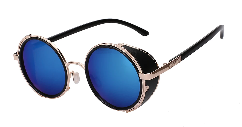 XIU солнцезащитные очки стимпанк мужские солнцезащитные очки Ретро Винтажные круглые металлические солнцезащитные очки Брендовые дизайнерские очки UV400 - Цвет линз: C6 Gold w blue mirr