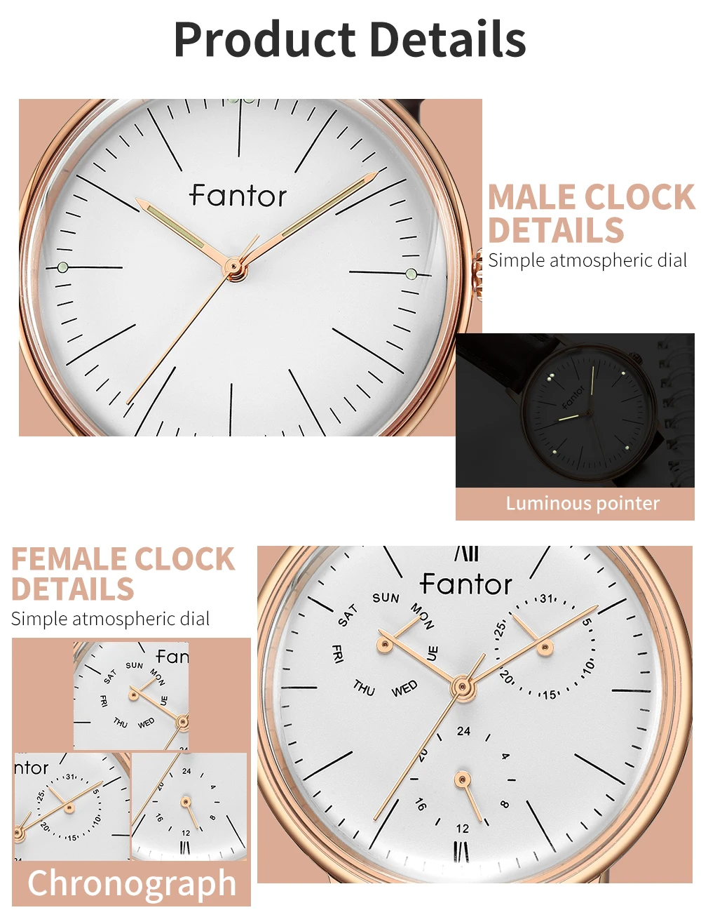 Fantor Топ бренд модные роскошные парные часы пара кварцевые хронограф водонепроницаемые часы для влюбленных мужчин и женщин Подарочный набор с коробкой