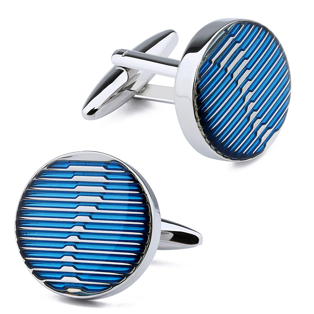 Mens Blue Cufflinks for Shirt Round Copper Jewelry Cuff links 2 Button
