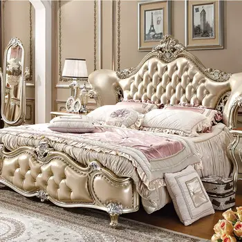 

Queen bedroom stylish renaissance gold leather bed