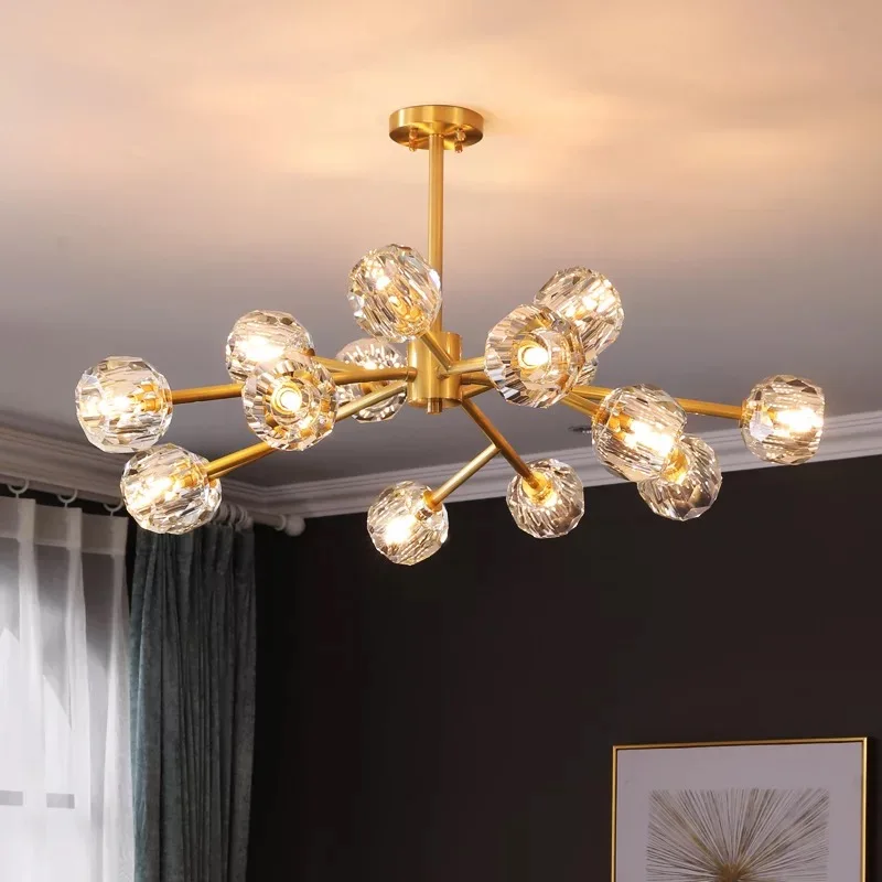 

Iron full copper AC 220V retro modern LED chandelier simple gloss G9 indoor living room lighting kitchen dining room lighting