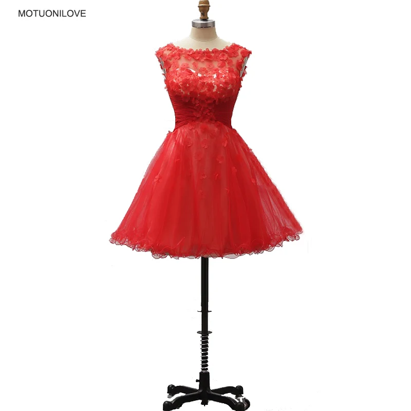 Red Flowers Sleeveless Graduation Party Dress Elegant Fashion Cocktail