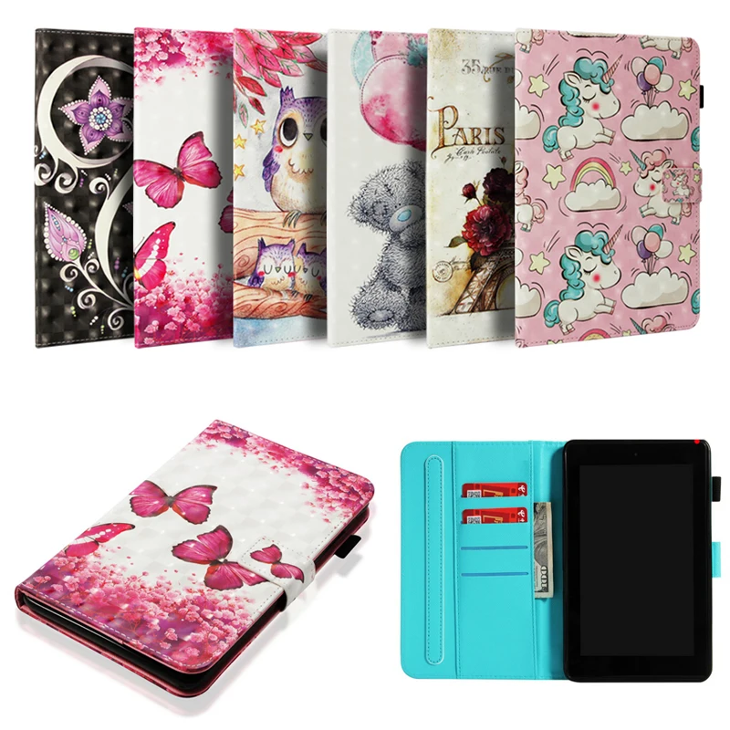 

Colorful Tablet Case For Amazon Kindle New Fire 7 2017 2015 Version 7.0 inch Patterns Beauty Shiny Slim Stand PU Leather Cover