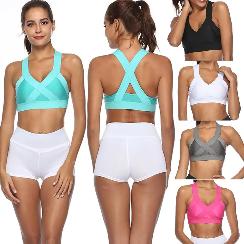 

Women's Sports Bra Top Fitness Yoga Cross Tight Elastic Band Gym Running Thickening Sports Vest Underwear Multi-color Optional