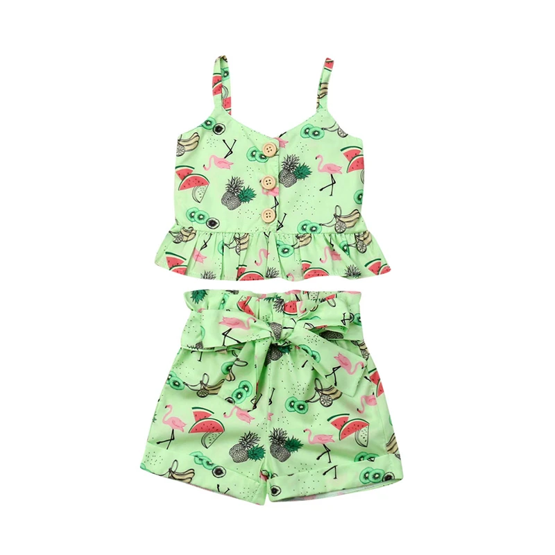 

Toddler Girl Clothes Summer Flamingo Sleeveless T-shirt Tops Bow Short Pants Baby Clothing Infant Girl Outfits Girls Clothing