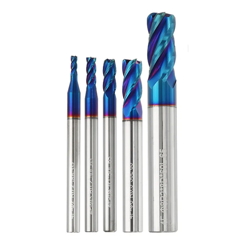 

DANIU 4 Flutes Round Nose Milling Cutter Tungsten Carbide Naco-Coated 2R0.2-8R2.0 HRC65 End Mill