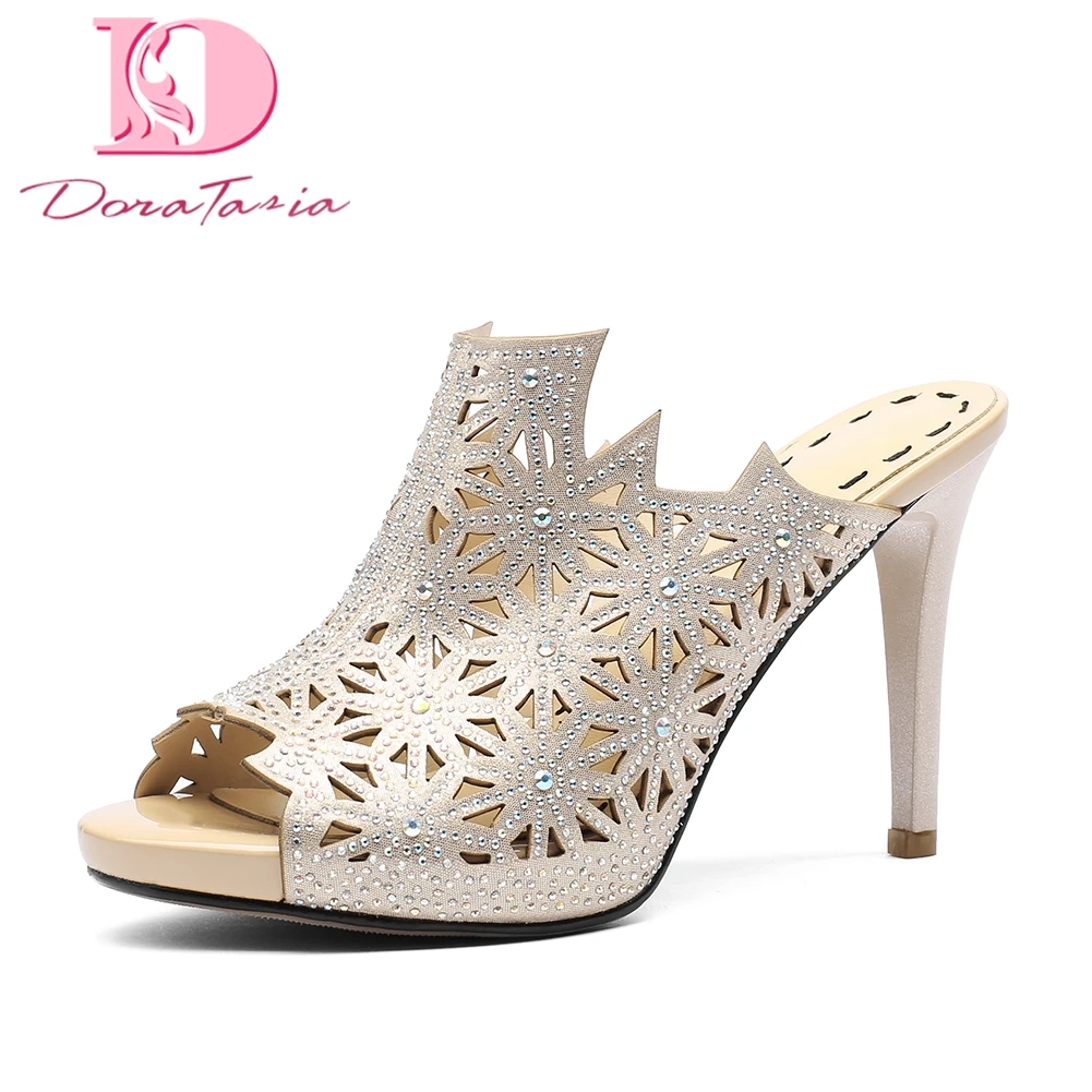 DoraTasia 2018 brand design trendy platform Summer Mules Pumps Shoes Woman sexy High Heels Party Women Shoes bonjomarisa 2018 summer brand sexy women mules print patent leather pumps crystal high heels party wedding shoes woman