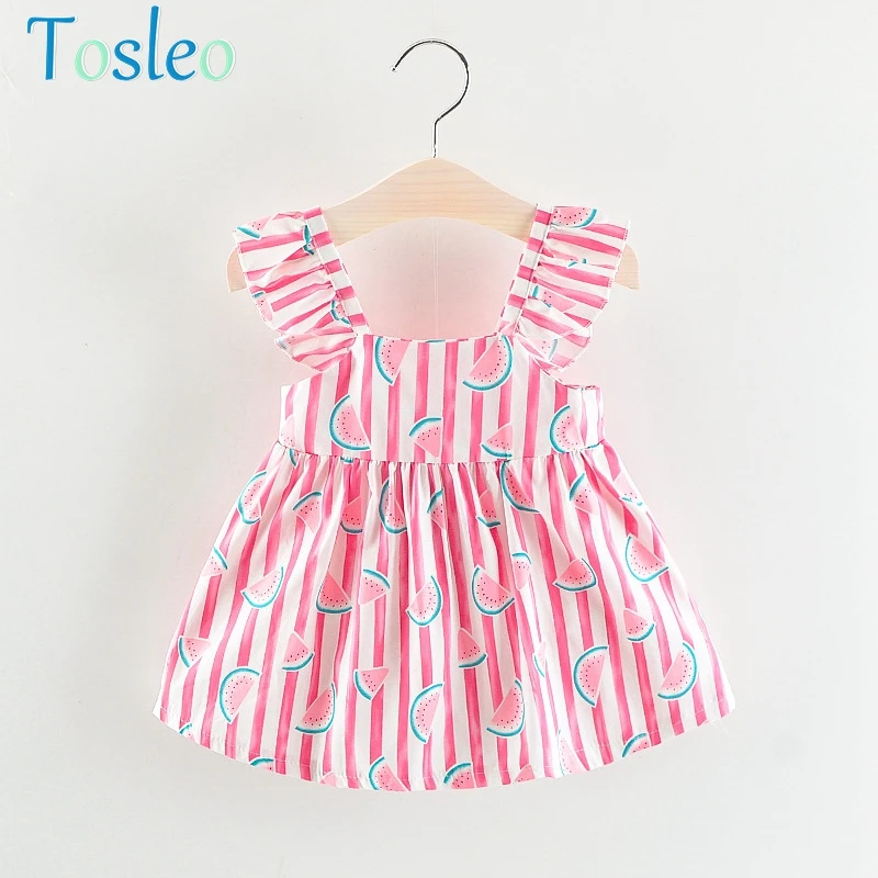 

Striped Baby Girl Clothes Watermelon Print Kids Clothes Summer Dress for Infant Baby Girl Red Blue 0-3Y