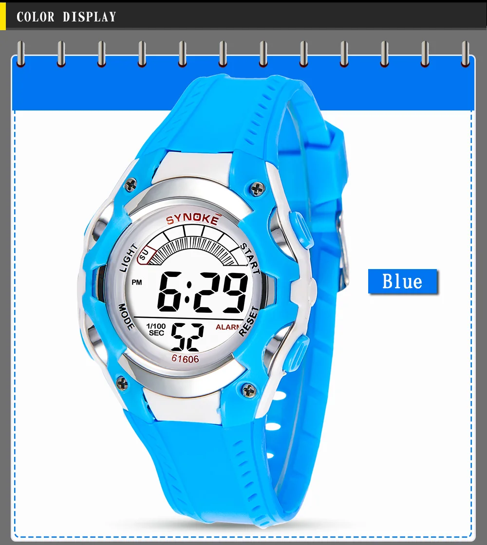 SYNOKE детские спортивные часы, модные светодиодный цифровые кварцевые часы для мальчиков и девочек, водонепроницаемые электронные наручные часы 50 м