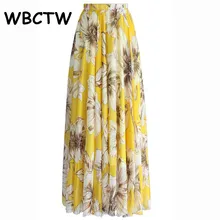 Wbctw 8XL 9XL 10XL плюс Размеры Шифоновая юбка макси длинные плиссированные Элегантный Boho Летняя женская юбка с цветочным принтом Высокая Талия Юбки для женщин