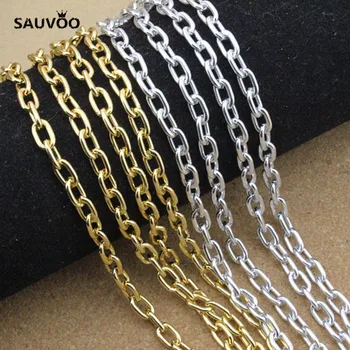 

SAUVOO 5 Meters/lot Silver Gold Color Aluminum Bulk Link Rolo Chain 5*8*1mm for DIY Pendant Necklace Jewelry Findings F1646
